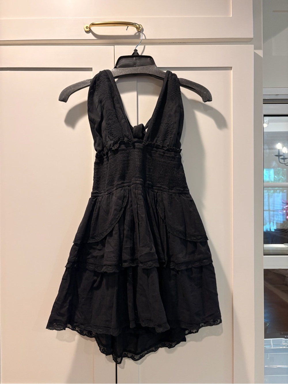 LoveShackFancy Black Tiered V-Neck Women's Dress